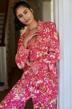 Wholesale ⌛ By Anthropologie Kari Long-Sleeve Sleep Top PINK COMBO ✨