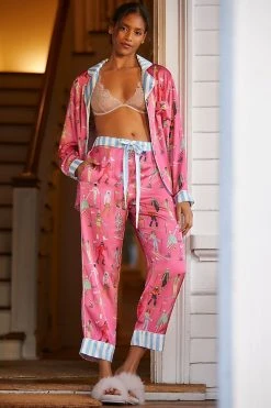 Best reviews of ✨ Karen Mabon Apres Ski Satin Pajama Set PINK COMBO ❤️