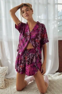 Deals ???? By Anthropologie Marigold Sleep Shorts PURPLE MOTIF ????